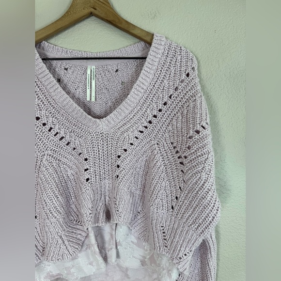 By Anthropologie Lavender Lilac Purple Layered Cable Knit Sweater Lace Large - Picture 7 of 11